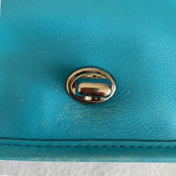 Coach Perforated Vibrant Turquoise Blue Leather Flap Crossbody Shoulder Bag - Picture 13 of 15
